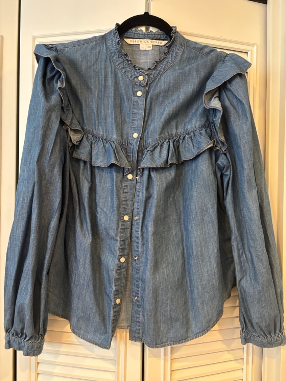 Veronica Beard Tes Ruffle Chambray Shirt - Picture 2 of 2